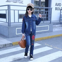 2019 new girl two sets of baby jeans rose embroidery young children s leisure spring and autumn girl clothes denim suits