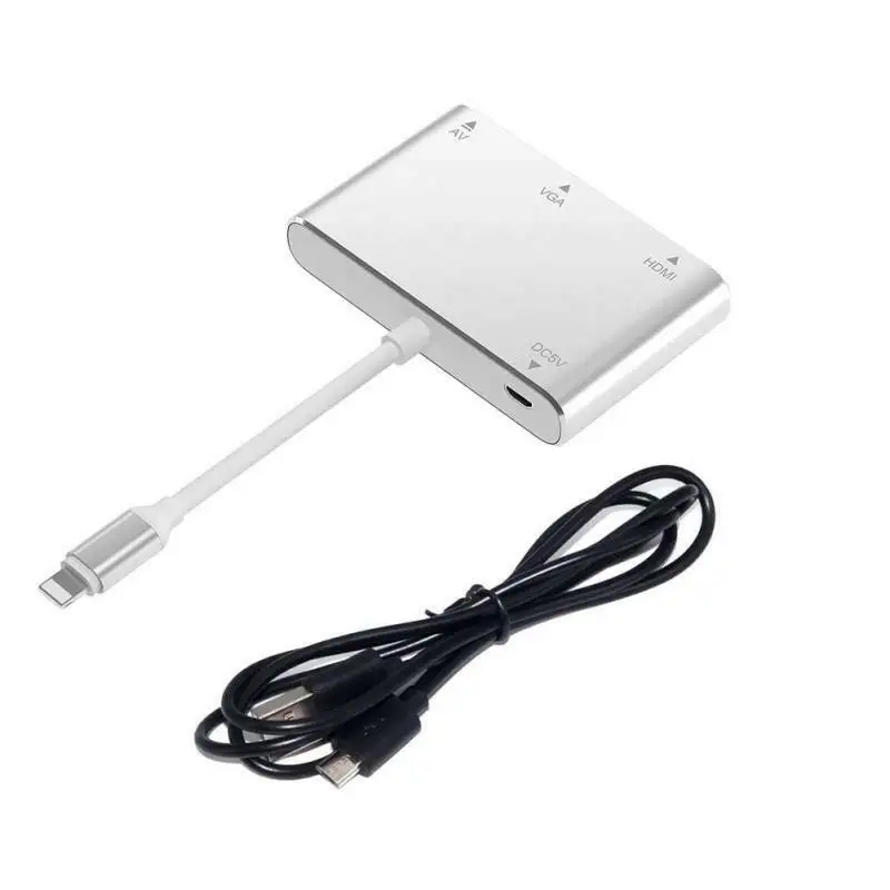 3 в 1 USB аудио адаптер USB для Lightning-HDMI VGA+ видео конвертер Цифровой AV адаптер для iPhone Xmax 8 7 plus iPad Air - Цвет: Silver