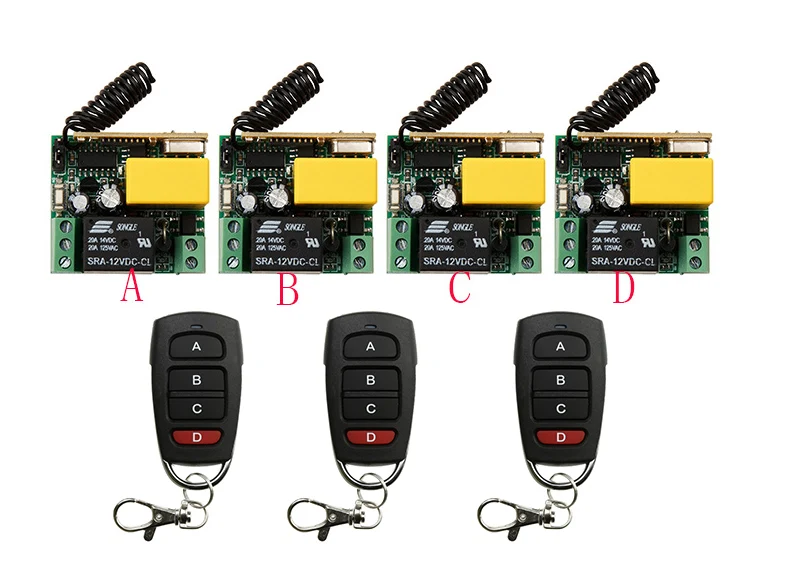 

Hot Sales AC220V 1CH 10A RF Wireless Remote Control System teleswitch 3 transmitter and 4 receiver universal gate remote control