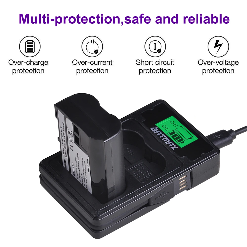 4 шт. аккумулятор для фотоаппарата + двойное зарядное устройство USB с портом Type-C