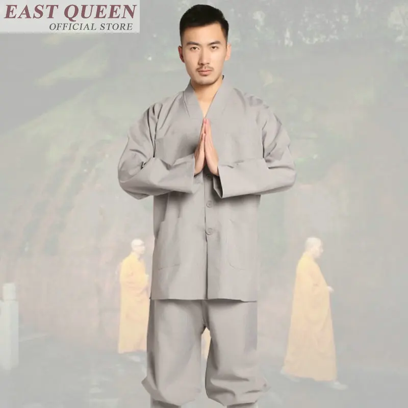 

Zen buddist monk robes set traditional chinese clothing shaolin monk clothing two piece set top and pants shaolin FF685 A