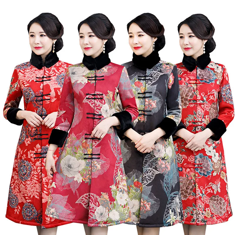 2019 new Winter Qipao Traditional Chinese Dress for Women long Sleeves Vestidos Vintage Pinch cotton Cheongsam Slim Party | Тематическая