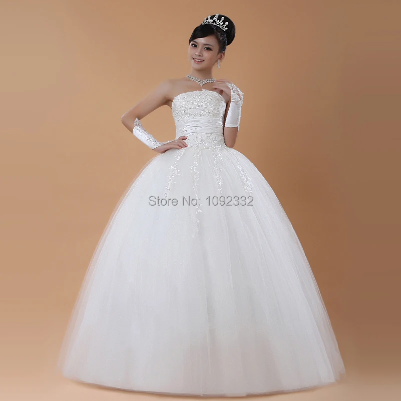 

s Bridal gown plus size women new lace embroidery tube top wedding dress lace up ball gown strapless floor length A97