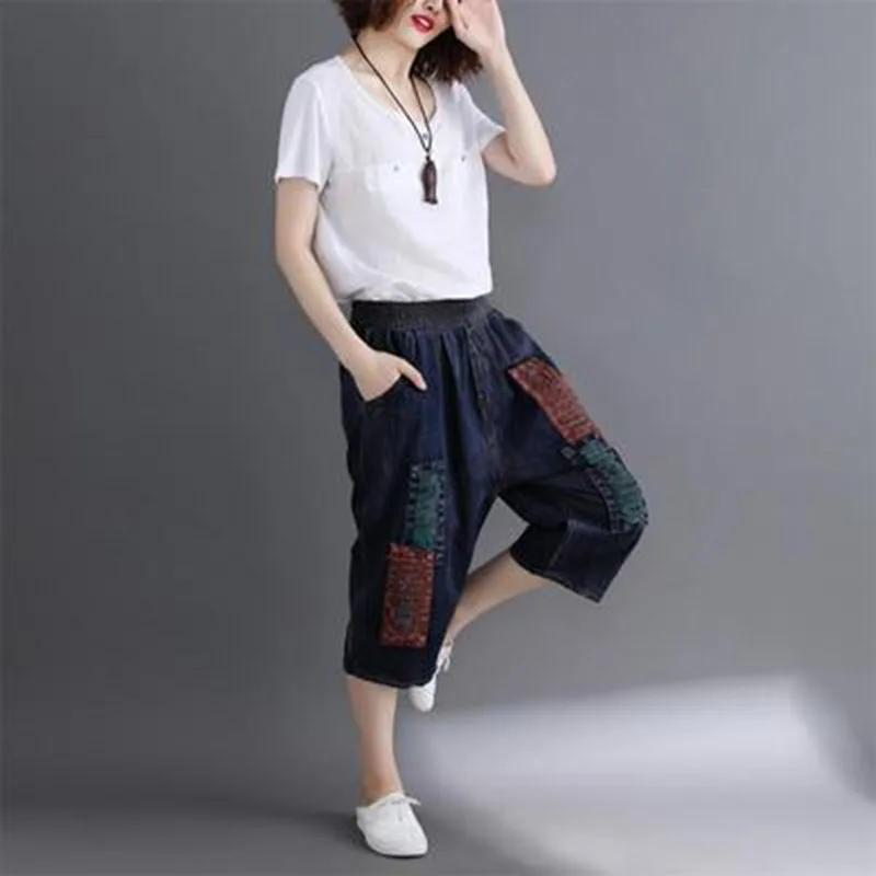 High Waist Plus Size XL Fat MM Loose Slim Jeans 2019 Summer Large-sized Wild Womens Pants Elastic Straight Denim PantsA170 |