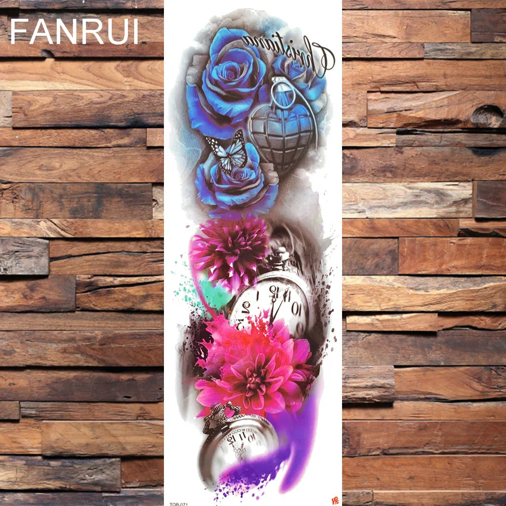 FANRUI Goddess Of Wisdom Athena Temporary Tattoos Full Arm Black Sun God Tattoo Sticker Long Flowers Water Transfer Fake Tatoos | Красота и