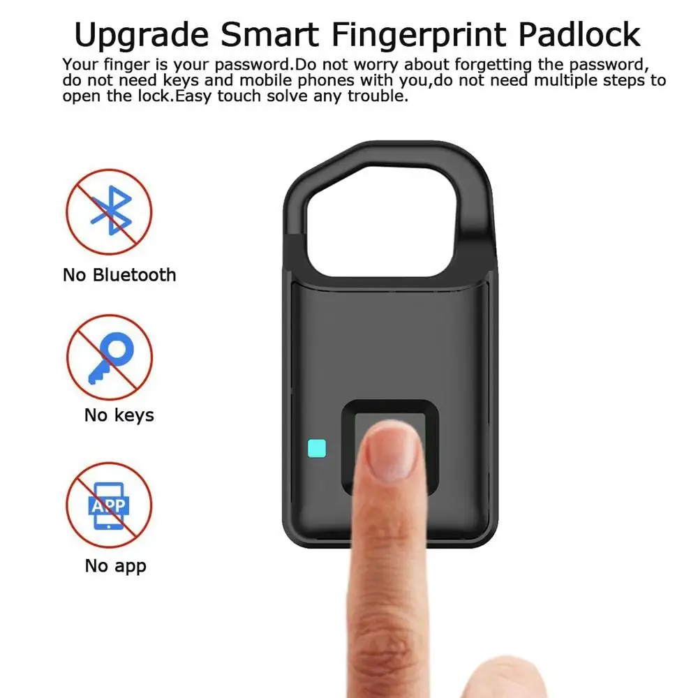 Smart Fingerprint Padlock Biometric USB charge Waterproof Lock with Finger Print Security Touch Keyless Long Standby Time | Безопасность