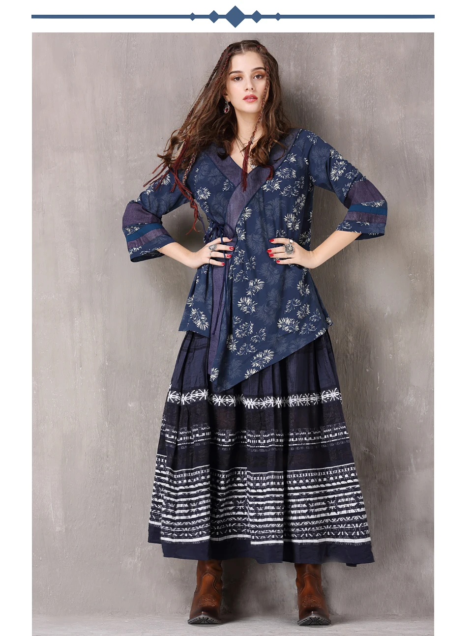 Женская блузка, новинка, Yuzi. may, Boho, хлопок, полиэстер, Blusas, v-образный вырез, цветочный принт, шнурок, асимметричная женская рубашка, B9236