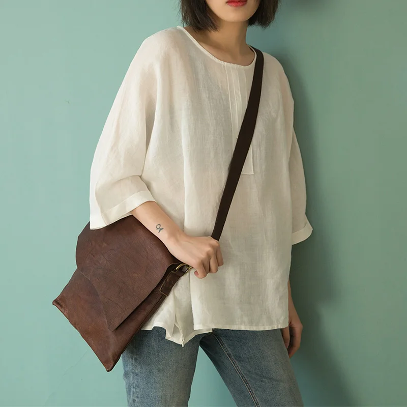 Женская блузка SCUWLINEN Повседневная футболка с о-вырезом рукавом летучая мышь и