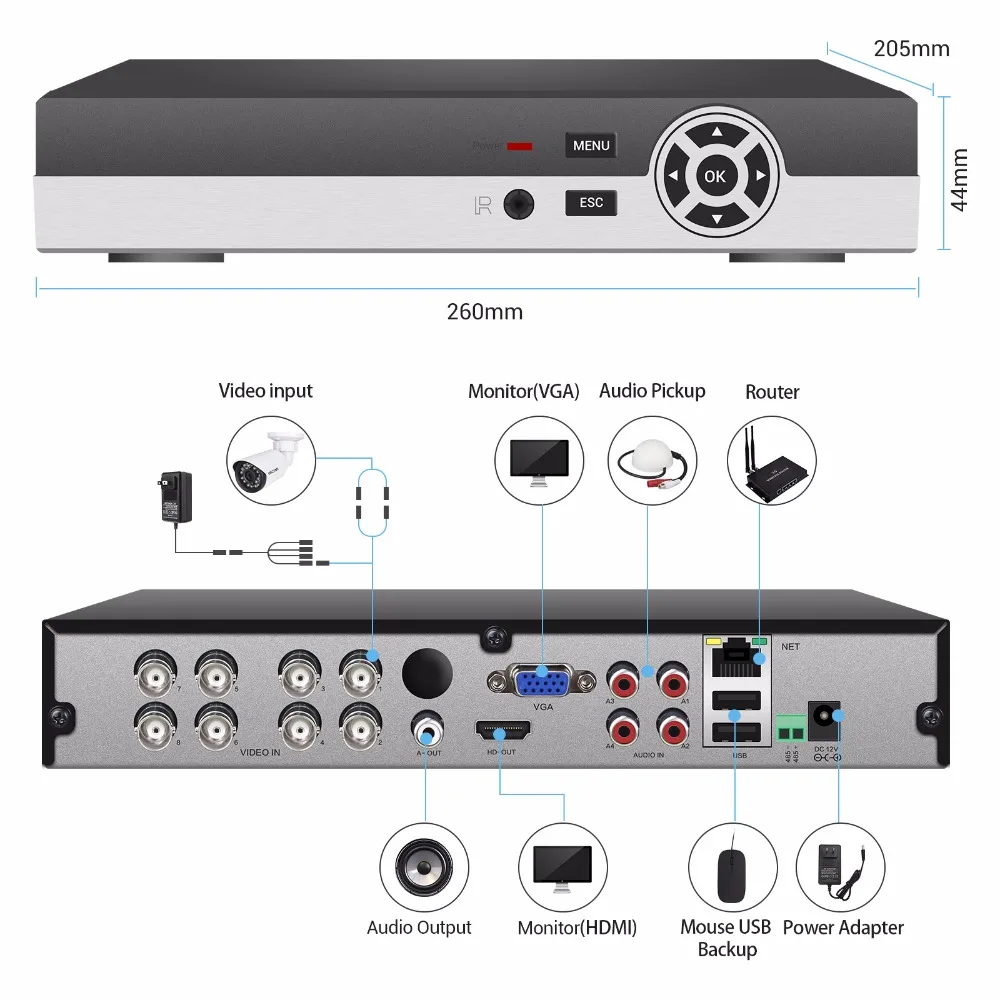 VIKCONN 8CH 1080 P AHD DVR рекордер Видео система наблюдения CCTV 8 шт. 2.0MP безопасности камера