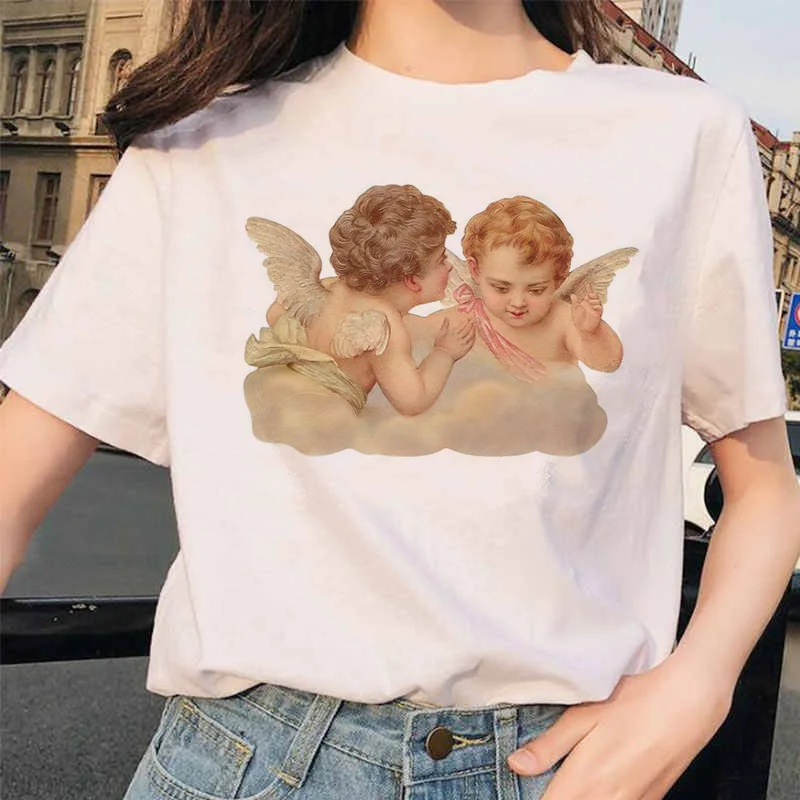 Angel Fashion Tees футболка Ullzang женская футболка с принтом Harajuku 90s Kawaii Одежда Футболка Топ летний Vogue grunge women ulzzang