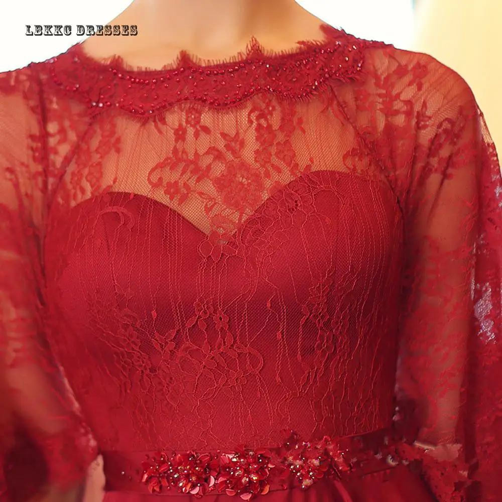 Арабское Красное Кружевное длинное мусульманское вечернее платье Vestido De Festa