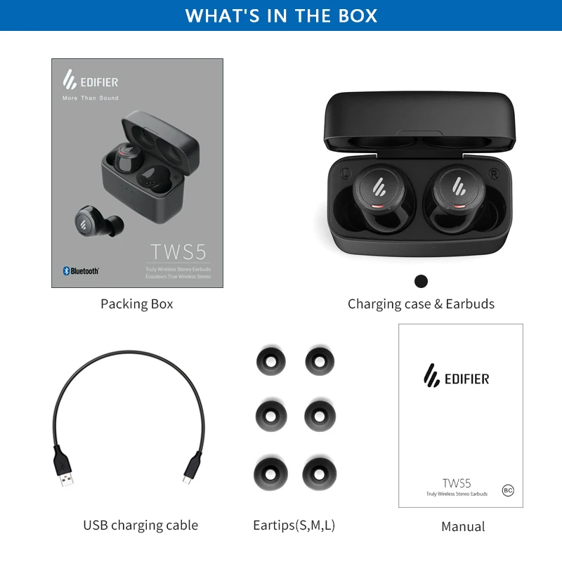 EDIFIER TWS5 настоящие беспроводные стерео наушники Bluetooth V5.0 aptX аудио декодирование IPX5