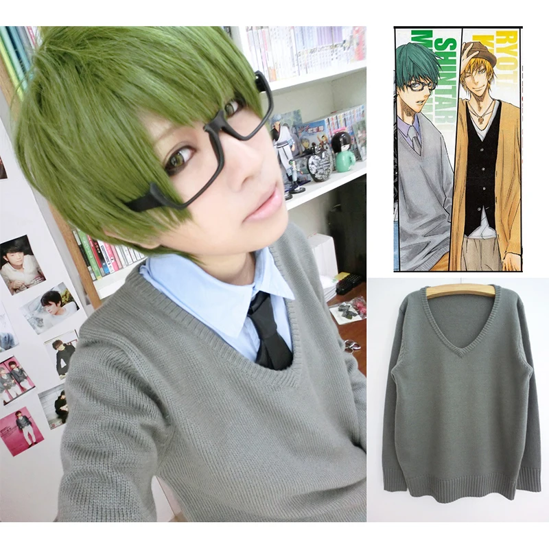 

Anime Free! Iwatobi Club Cosplay Costumes Midorima Shintaro COS V Neck Sweater Coat Unisex Gray Cardigan School Uniform