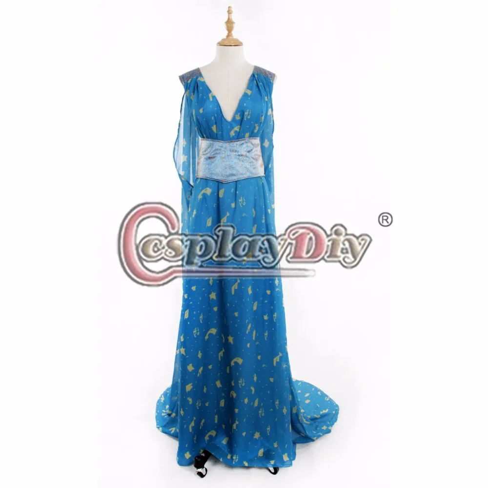 Cosplaydiy Игра престолов 5 Дейенерис Таргариен синее платье Косплей Костюм для