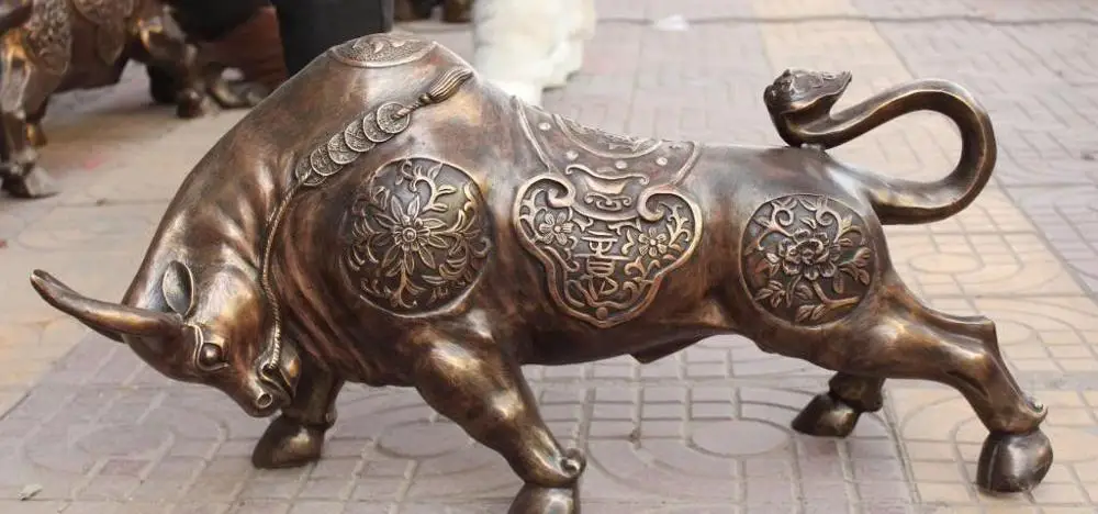 30 &quotкитайские бронзовые Богатые Деньги животное бык носорог Рог Oxen Ox Цветок