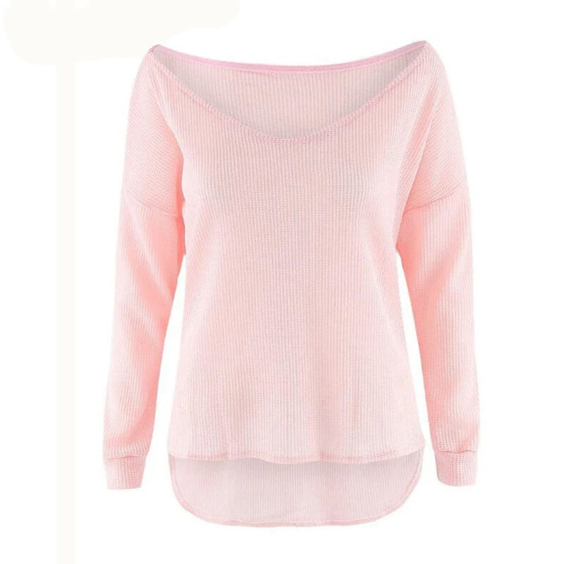 SIMPVALE сплошной цвет свободный с плеча свитер для женщин Slash шеи тонкий вязаный