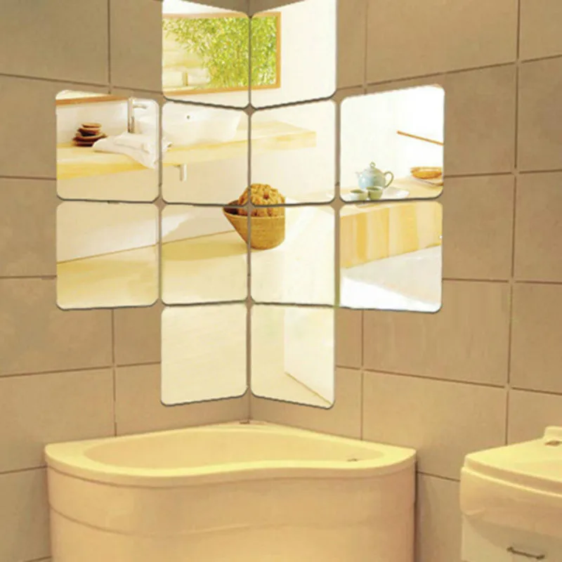 1Pc Square Mirror Tile Wall Stickers 3D Decal Home Room Decoration DIY for Living | Дом и сад