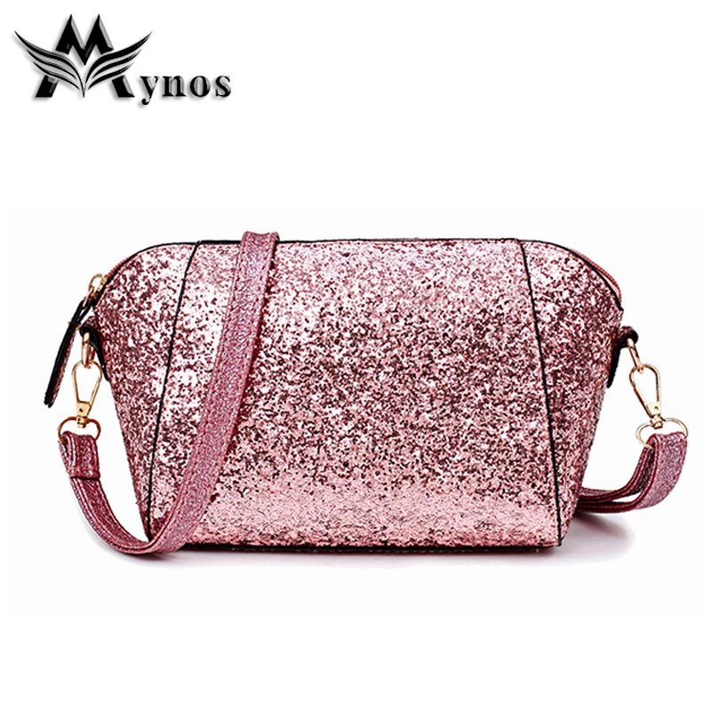 Mynos 2017 кожа женщин Crossbody сумки мода блестки оболочки плечо женские Элитный бренд