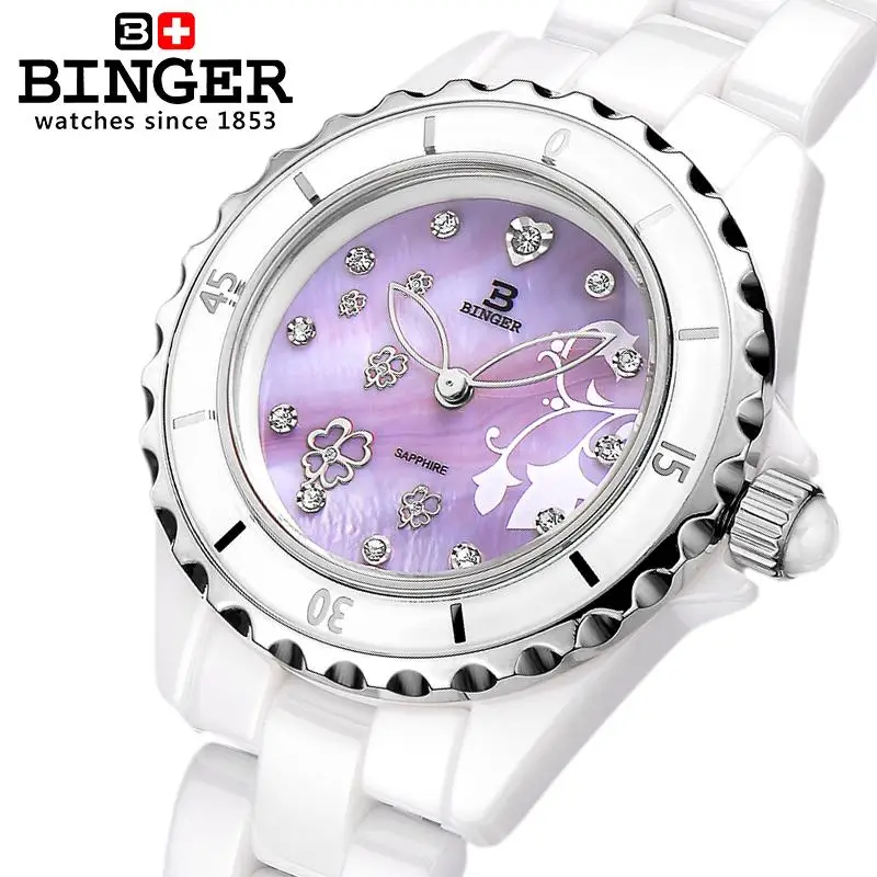 Switzerland Binger ceramic Watches Women fashion quartz Clock Round rhinestone Women's watches Water Resistant BG-0412-2 enlarge