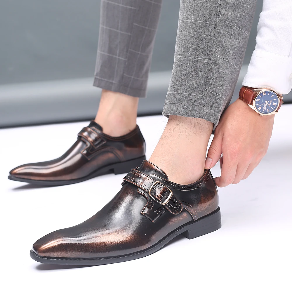 Туфли Misalwa мужские с острым носком элегантные однотонные лоферы деловая офисная