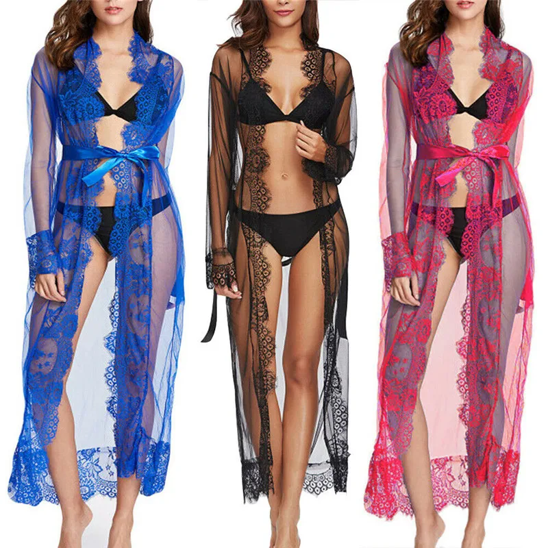 Женское кружевное цветочное кимоно Прозрачное нижнее белье ночная рубашка |