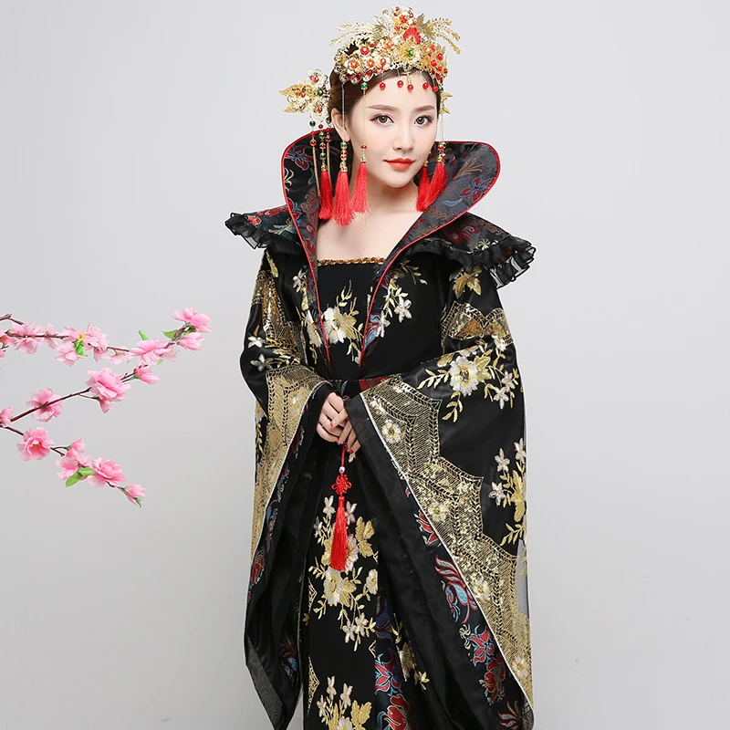 Новинка, женский костюм, hanfu, платье со шлейфом, Женская Китайская традиционная одежда, китайская черная женская одежда, Женский костюм для сцены, по телевизору
