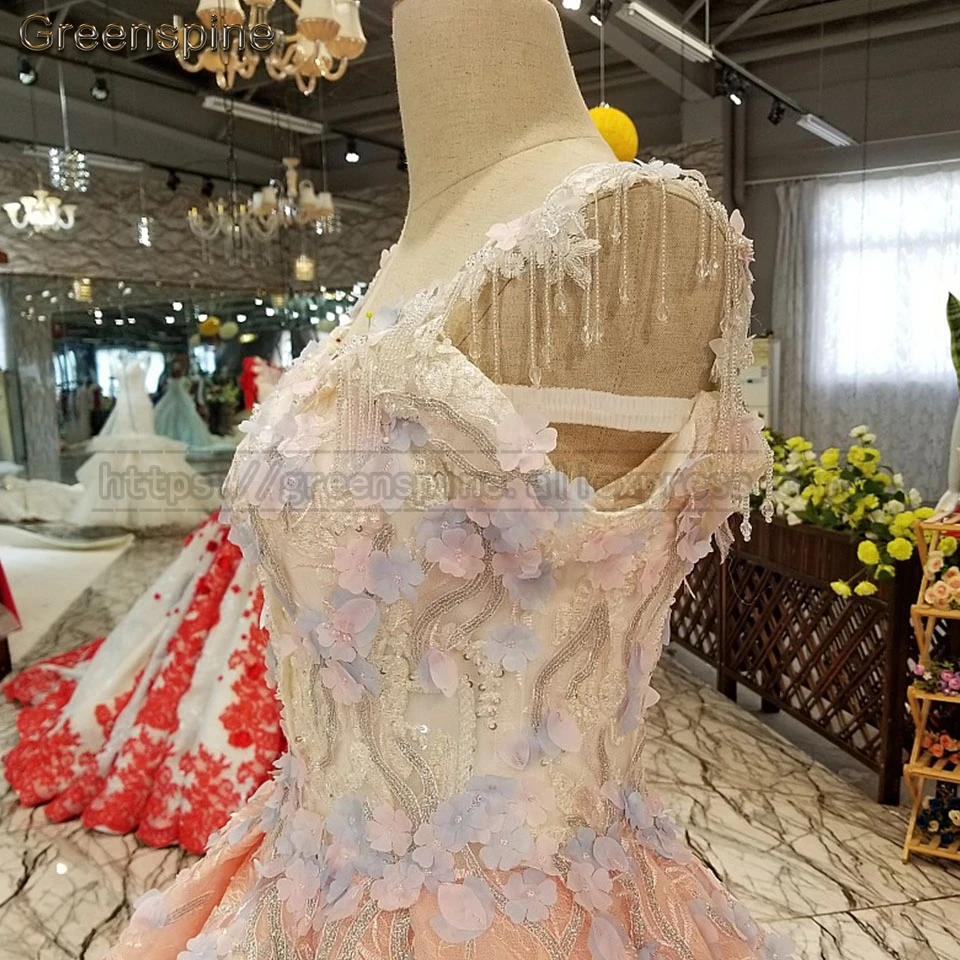 Женское свадебное платье Greenspine розовое на тонких бретельках с цветочной