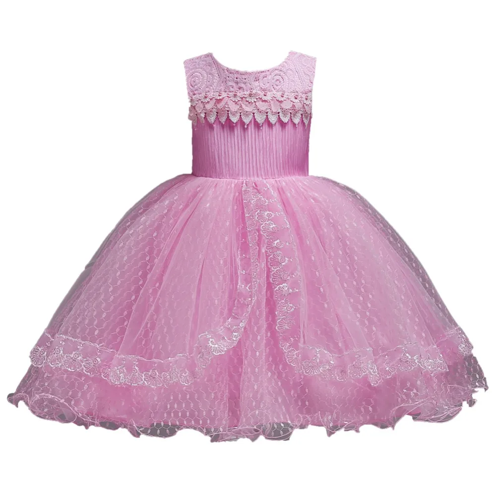 Lace dress flower girl wedding 2018 new elegance baby daughter pearl applique birthday party | Детская одежда и обувь