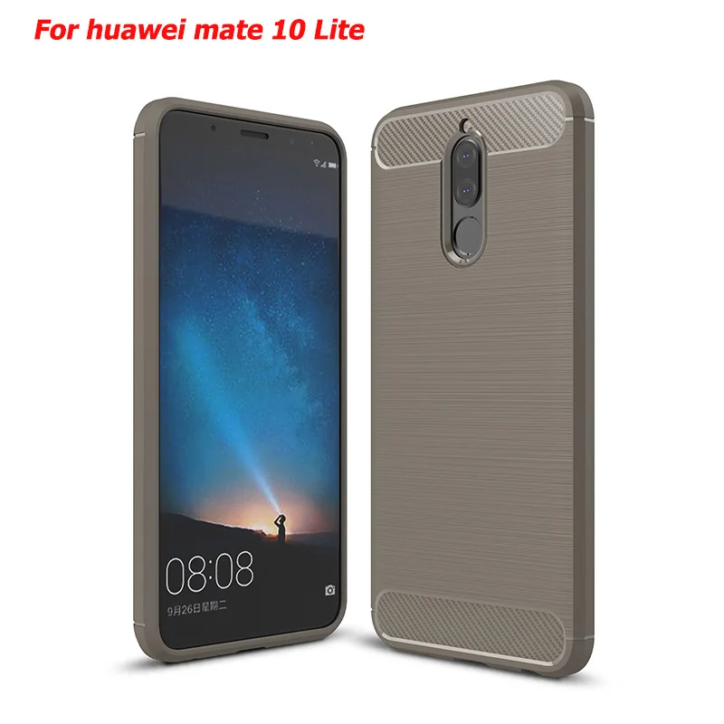 Углеродного волокна матовый Силиконовый чехол на Huawei Mate 10 Lite случае Дело сумка
