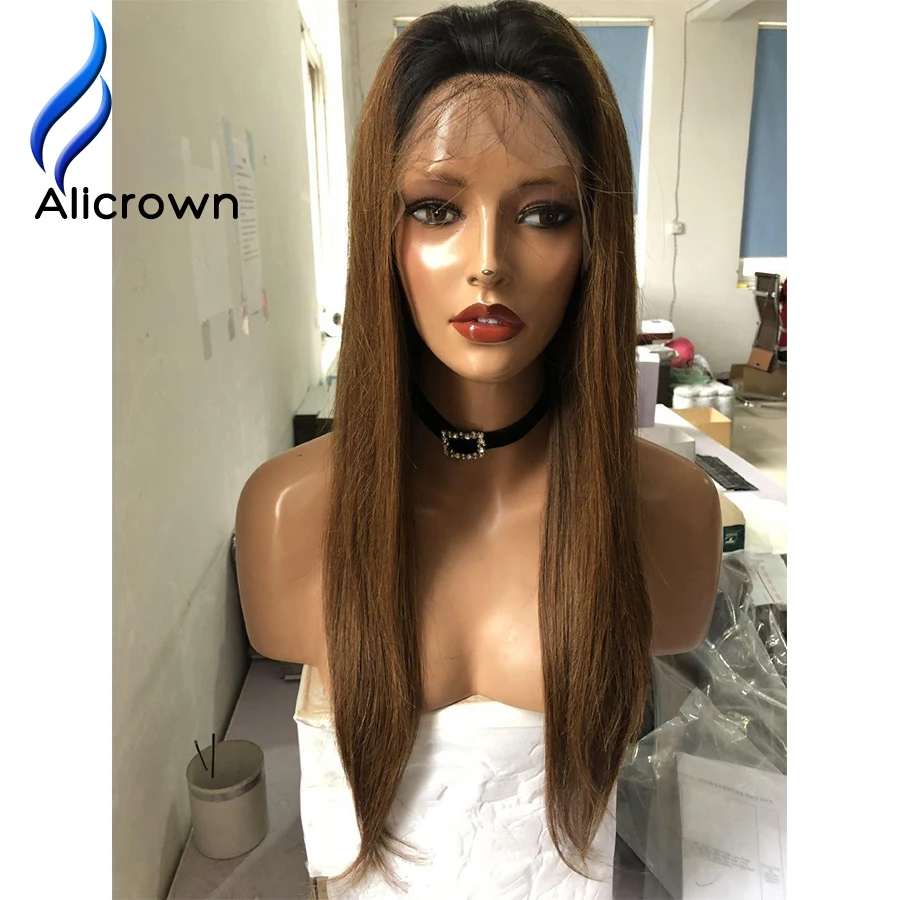 ALICROWN Ombre 1b/27 человеческие волосы спереди бразильские Remy 13*4 кружевные парики