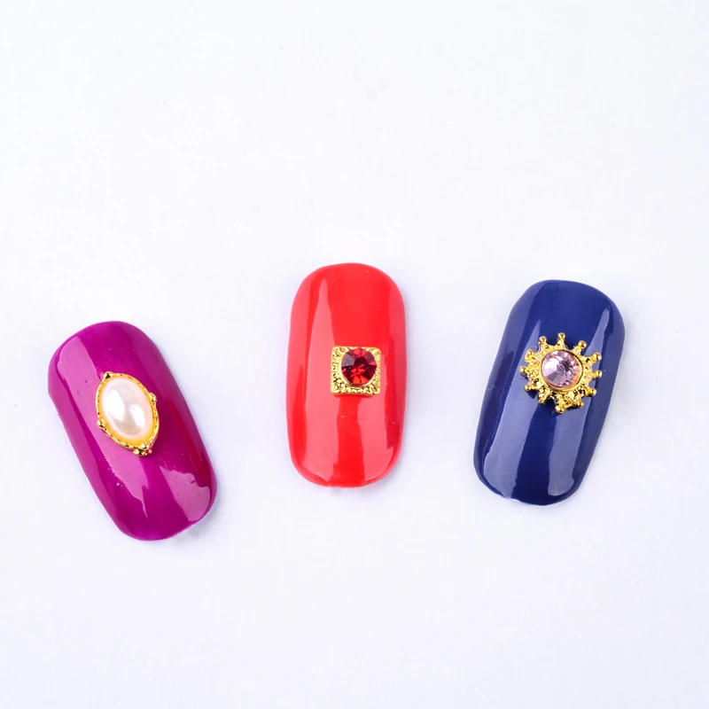 12 шт./кор. блеск красочные золотой край ногтей стразами жемчужина Аксессуары 3D