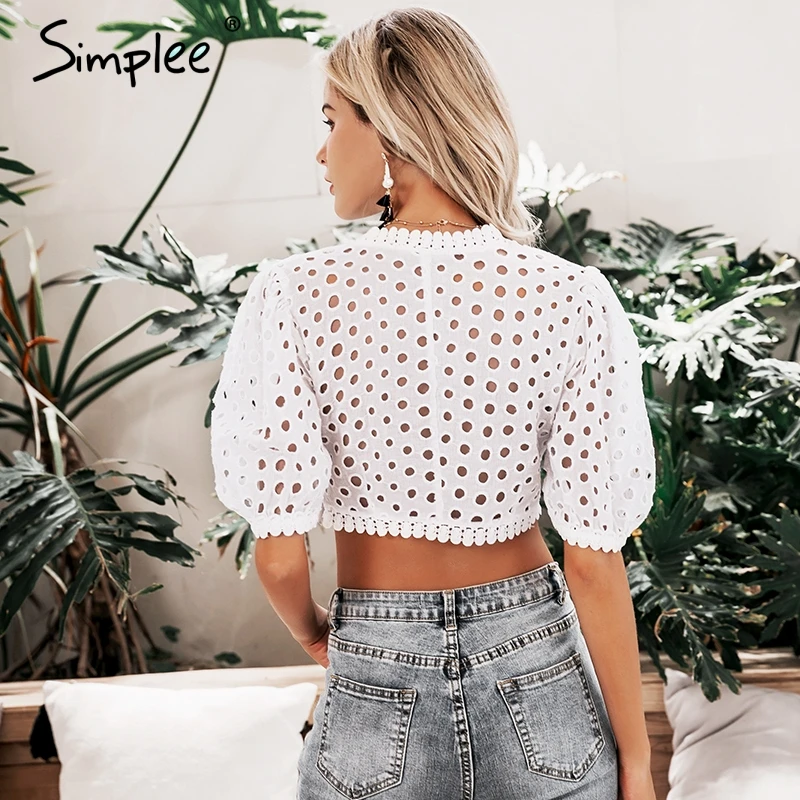 Женская белая хлопковая майка Simplee привлекательная полая камисоль с v-образным