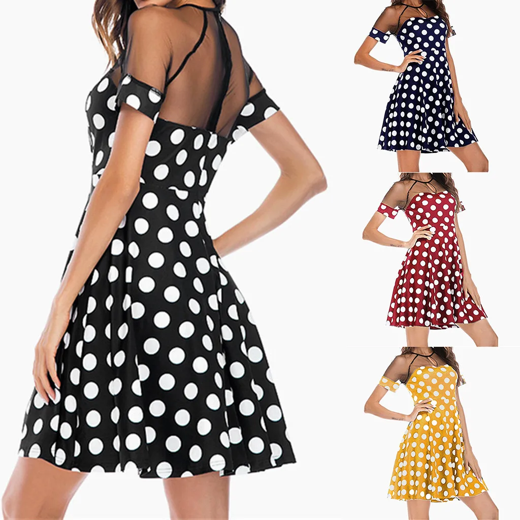 Женские летние платья с коротким рукавом сексуальные вечерние в горошек круглым