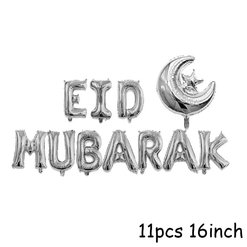 Eid Al Adha украшения EID MUBARAK воздушные шары мусульманский фестиваль баллон баннер торт Топпер Рамадан Карим исламские украшения для дома - Цвет: 11pcs 16inch Silver