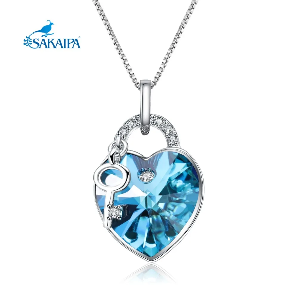 Swarovski элемент Кристалл замок ключ сердце кулон цепочки и ожерелья для женщин 925