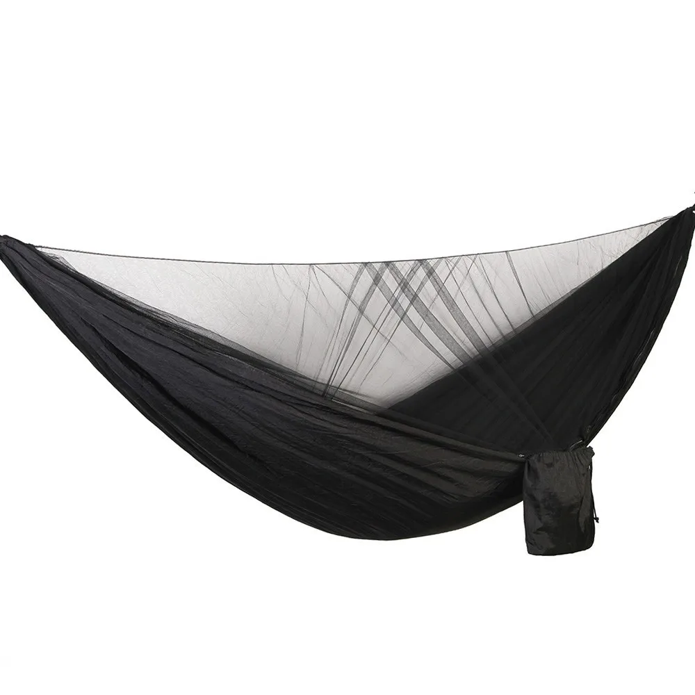 Black Ulatralight гамак с двойной москитной сеткой, легкая установка, Hamak, 290*140 см, с ветровой веревкой, гвозди, портативный, для кемпинга, путешествий, двора - Цвет: Black