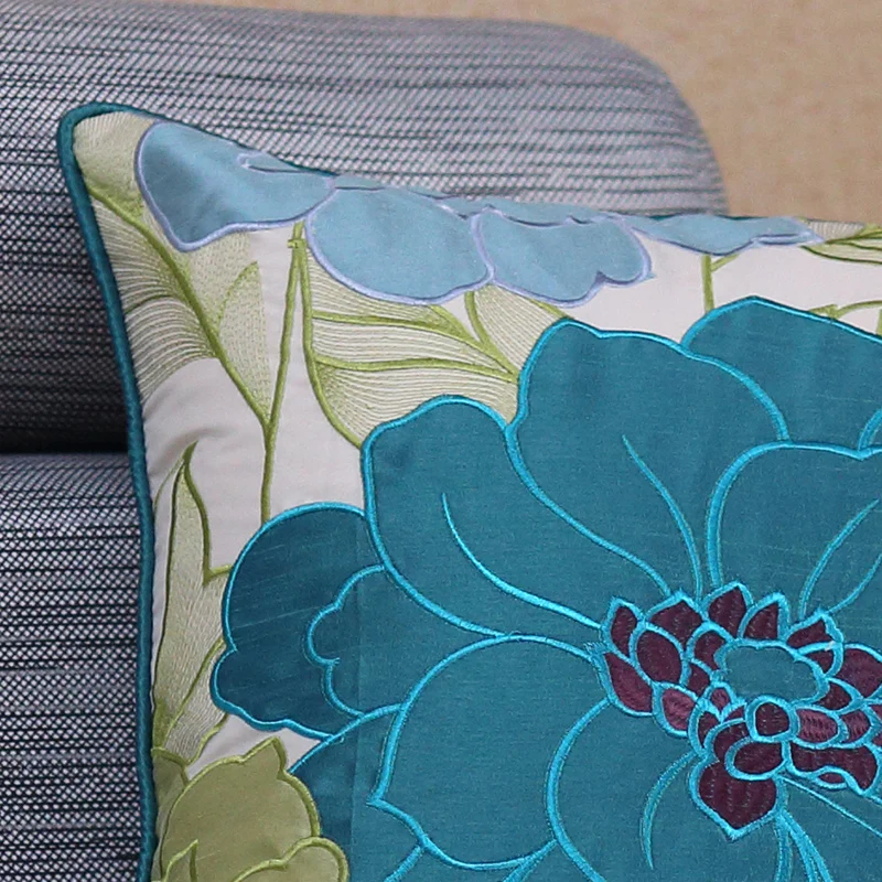 Пастырской шелк вышивкой синий роскошный Подушки S Чехлы для мангала диван