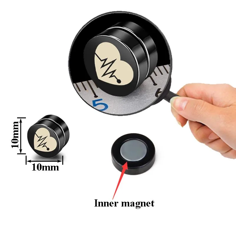 2Pcs/set 8/10mm Black Stainless Steel ECG Ear Clip NON-Pierced Rock Earrings Magnet Magnetic Fake Punk Jewelry | Украшения и