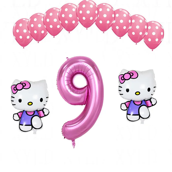Многоцветный 1 комплект, воздушный шар hello kitty с цифрами 40 дюймов, латексные шары в розовый горошек для девочек 1, 2, 3, 5 лет, декор для дня рождения, Детские шары - Цвет: Многоцветный