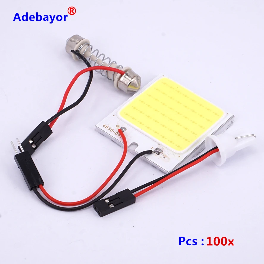 100 X Dome W5W COB 48 Chip светодиодный светильник для салона автомобиля T10 194 переходник