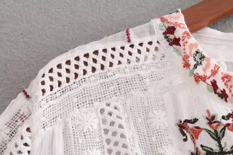 2018 женское милое кружевное вязаное крючком с вышивкой vestidos блузка v-образным