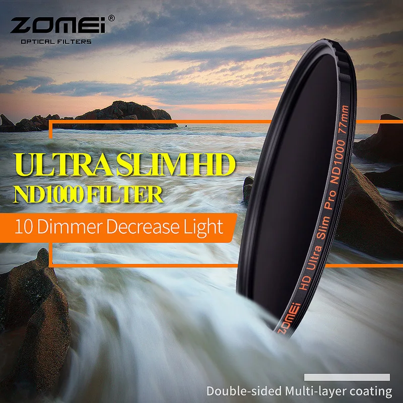 Zomei 52/58/67/72/77/82 мм Ultra Slim MC ND1000 nd3.0 10 стоп серебристые оправе Стекло нейтральной
