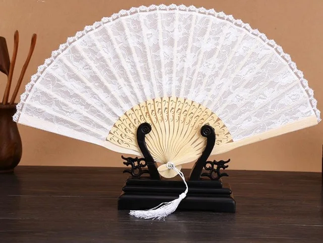 Abanico de encaje blanco de bamb&uacute;, suministros de abanicos de mano elegantes, decoraci&oacute;n para fiesta de baile de boda, decoraciones lin4478, 50 unids/lote-0