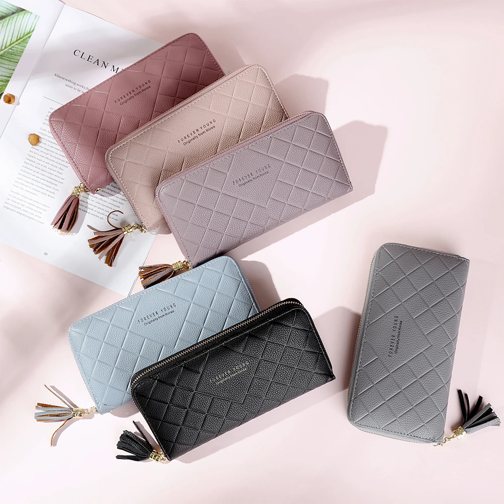 Длинный кошелек из искусственной кожи для женщин модный бумажник с бахромой и