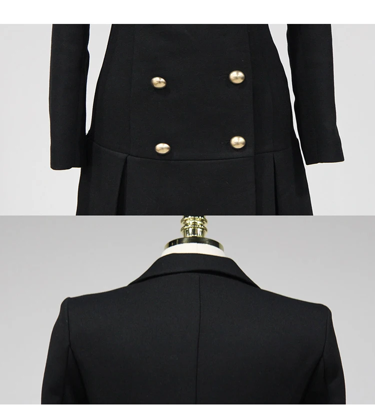 Офисный женский костюм, однотонный, черный, красный,, осень, зима, Блейзер, пальто, женская мода, полный рукав, двубортный, длинный, Блейзер, платье