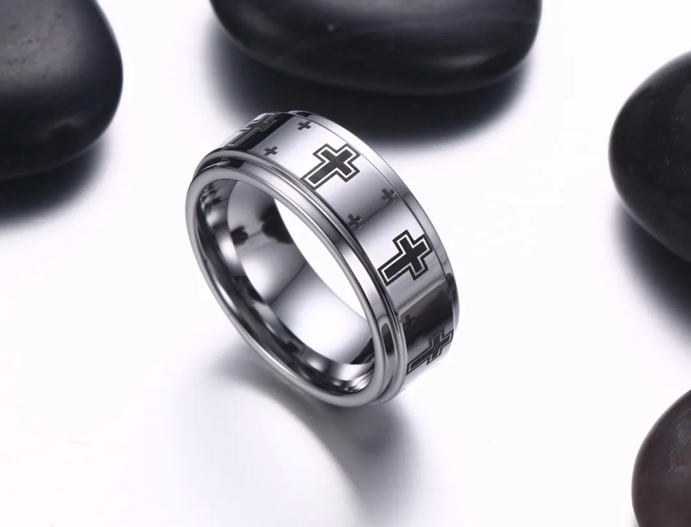 Fashion Brand Men Jewelry Jesus Cross Tungsten Ring 8mm Wedding Band Silver Color US Size 7 To 12 | Украшения и аксессуары