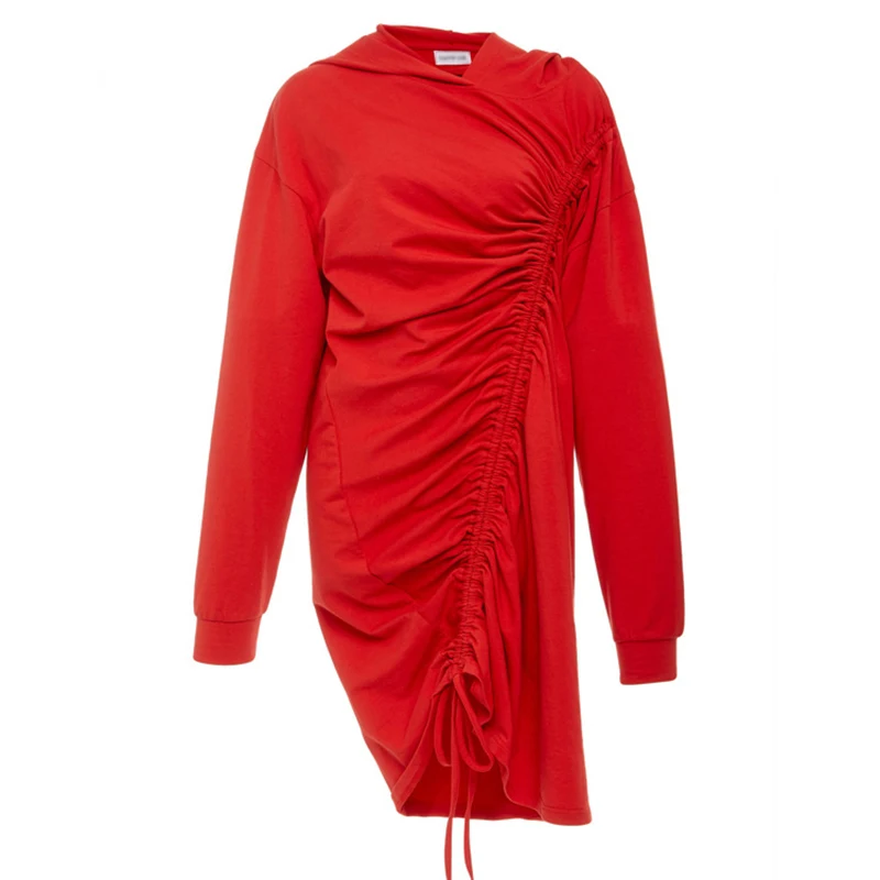 TWOTWINSTYLE женское платье на завязках с капюшоном рюшами длинным рукавом необычные