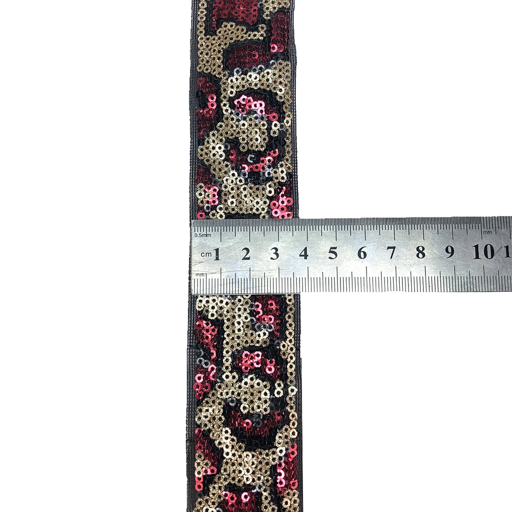 Lychee Life Leopard Print Lace Trims 2 Yards Sequined African Lace Ribbon DIY Sewing Material Lacework Accessories for Dress