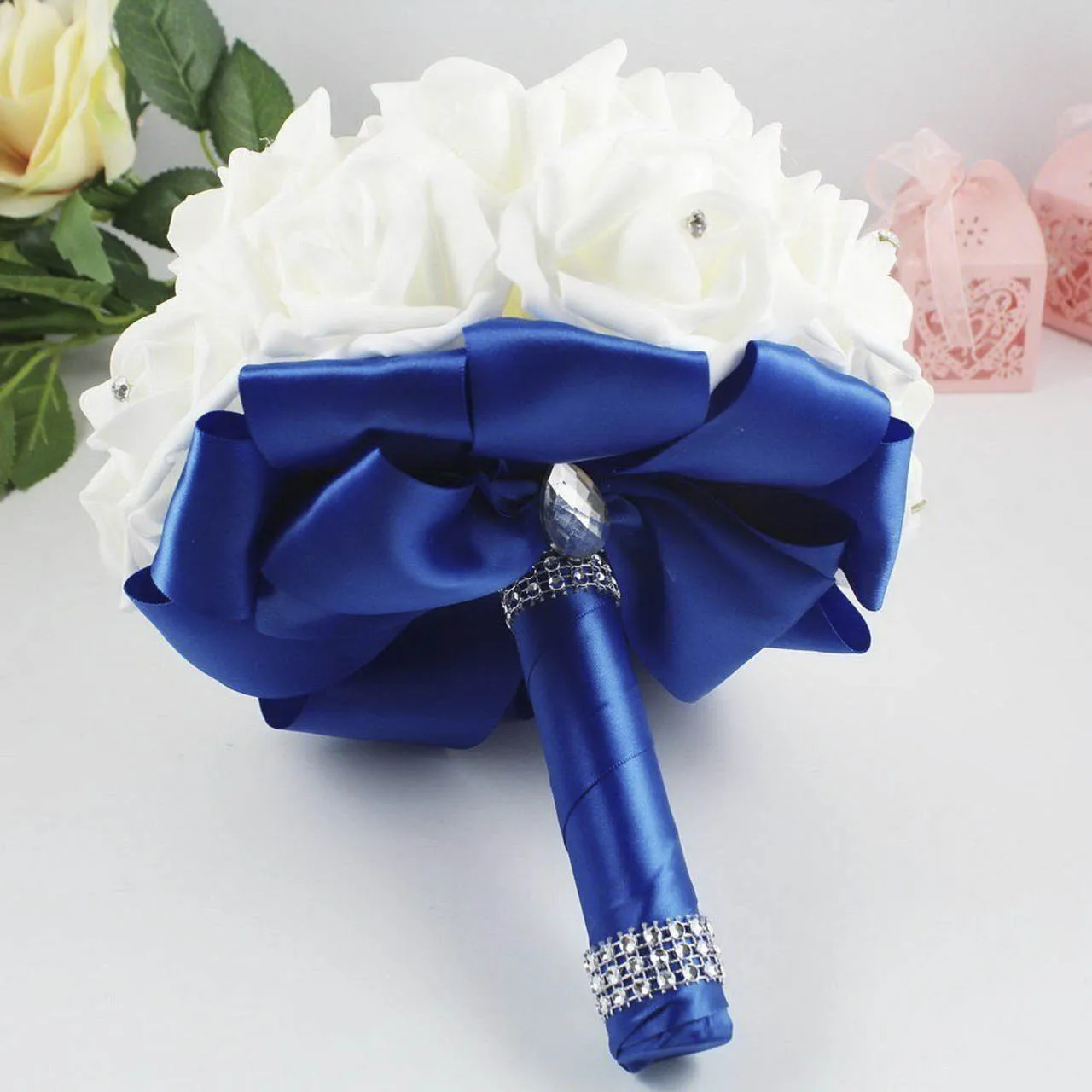 

1pcs Hot Sale Bridesmaid Wedding Foam Flowers Rose Bridal Bouquet Ribbon Fake Wedding Bouquet