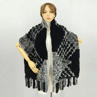 19036cm winter knitted real rex rabbit fur scarf with pocket wide women natural rabbit fur tassel shawl warm long fur scarves